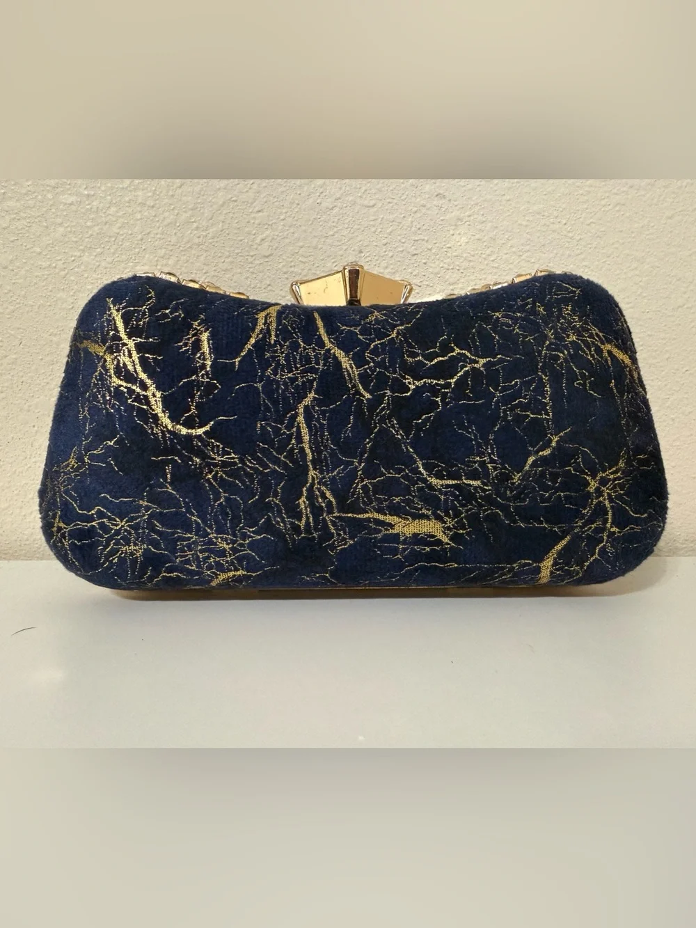 Navy and Gold Marble-Accent Evening Clutch